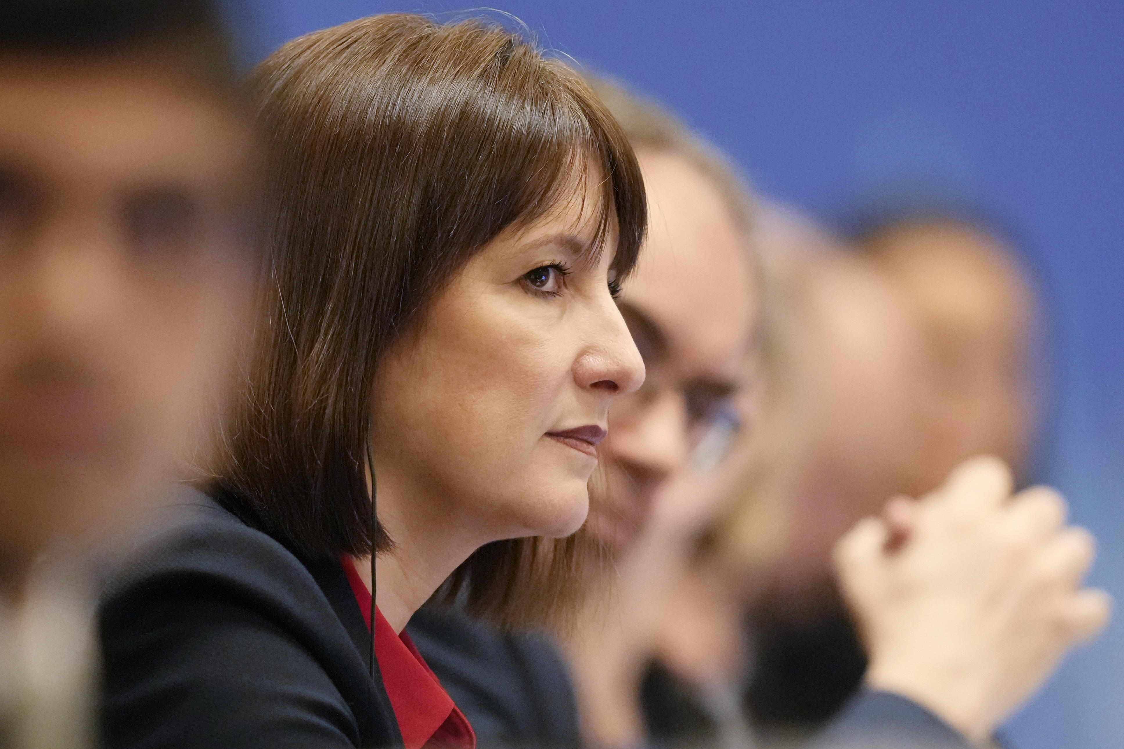 Britain's Chancellor of the Exchequer Rachel Reeves looks on during the 11th China - UK Economy and Finance Dialogue in Beijing, Saturday, Jan. 11, 2025. (AP Photo/Aaron Favila, Pool)