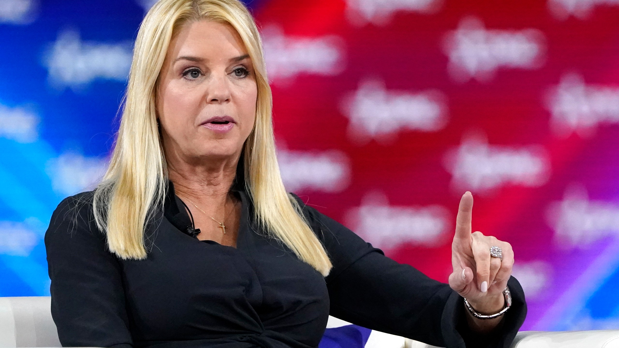 FILE - Former Florida Attorney General Pam Bondi, takes part in a panel discussion at the Conservative Political Action Conference (CPAC), Feb. 27, 2022, in Orlando, Fla. (AP Photo/John Raoux, File)