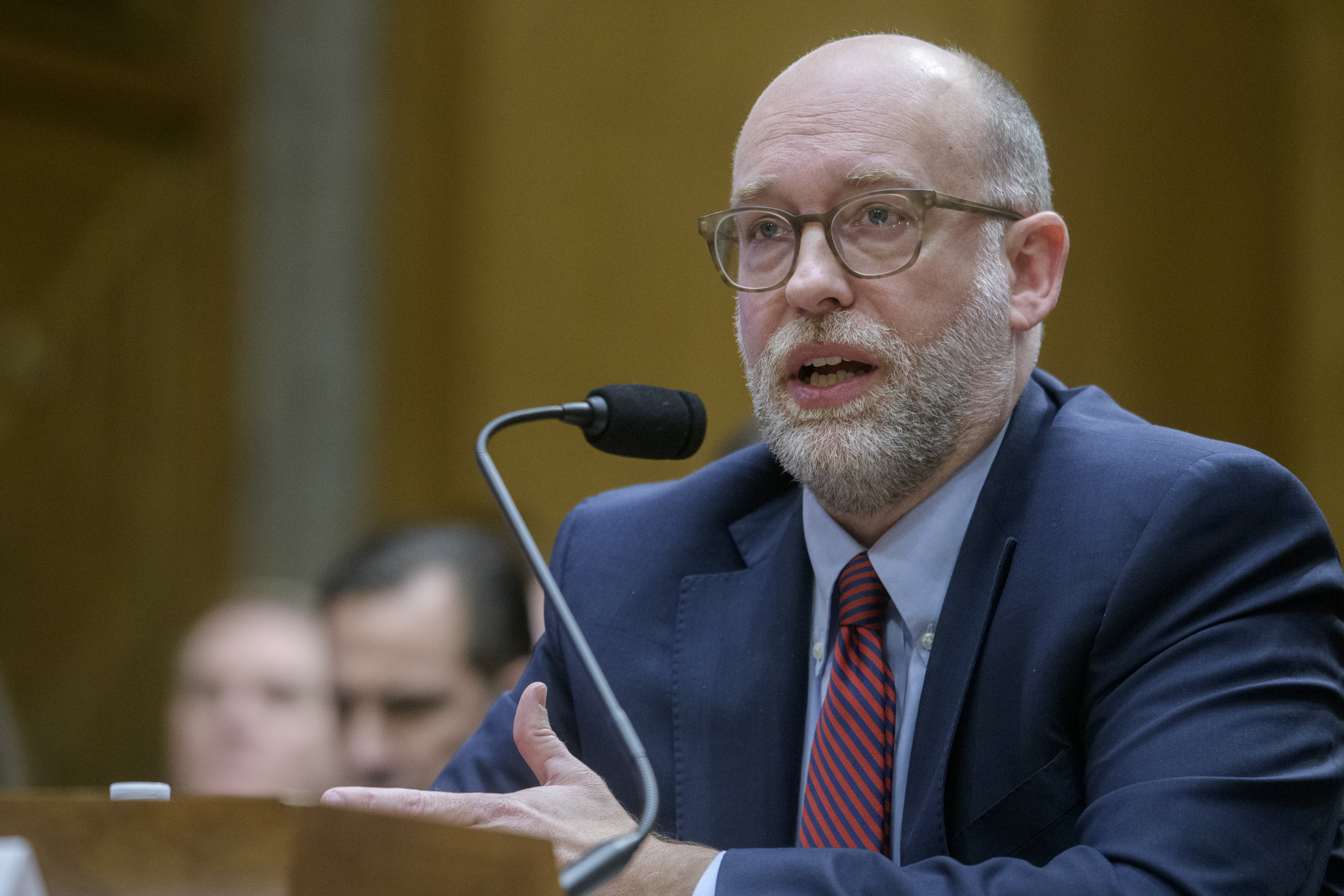 Russell Vought, President-elect Donald Trump's nominee to be Director, Office of Management and Budget, appears before a Senate Committee on Homeland Security and Governmental Affairs hearing for his pending confirmation on Capitol Hill, Wednesday, Jan. 15, 2025, in Washington. (AP Photo/Rod Lamkey, Jr.)