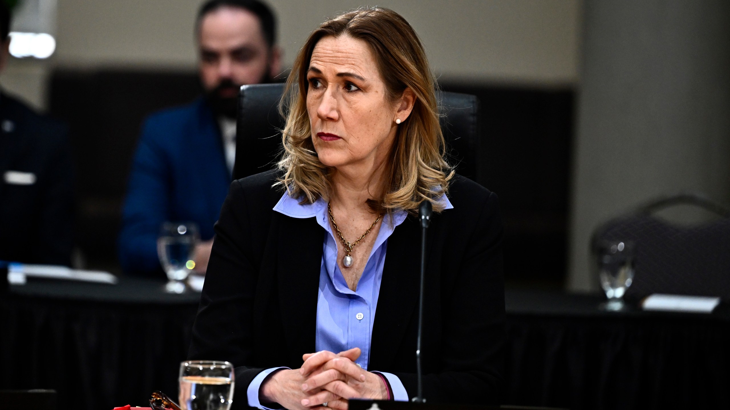 Ambassador of Canada to the U.S. Kirsten Hillman listens during a first ministers meeting in Ottawa, on Wednesday, Jan. 15, 2025. (Justin Tang/The Canadian Press via AP)