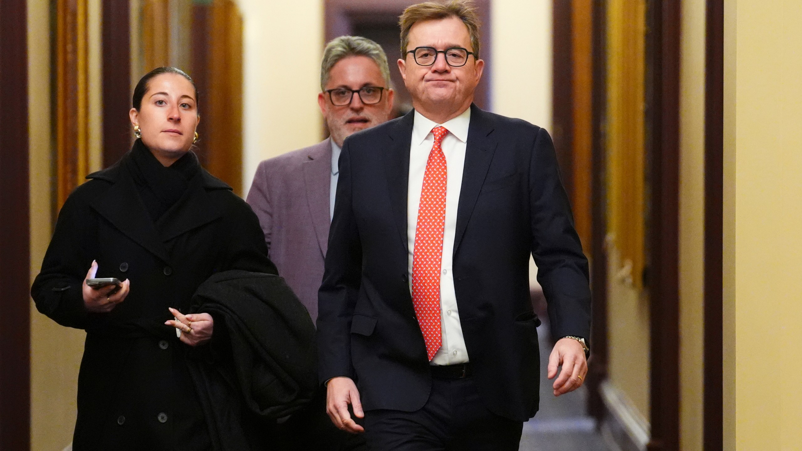 Canadian Minister of Energy and Natural Resources Jonathan Wilkinson arrives for a Liberal caucus meeting in Ottawa on Wednesday, Jan. 8, 2025. (Sean Kilpatrick/The Canadian Press via AP)