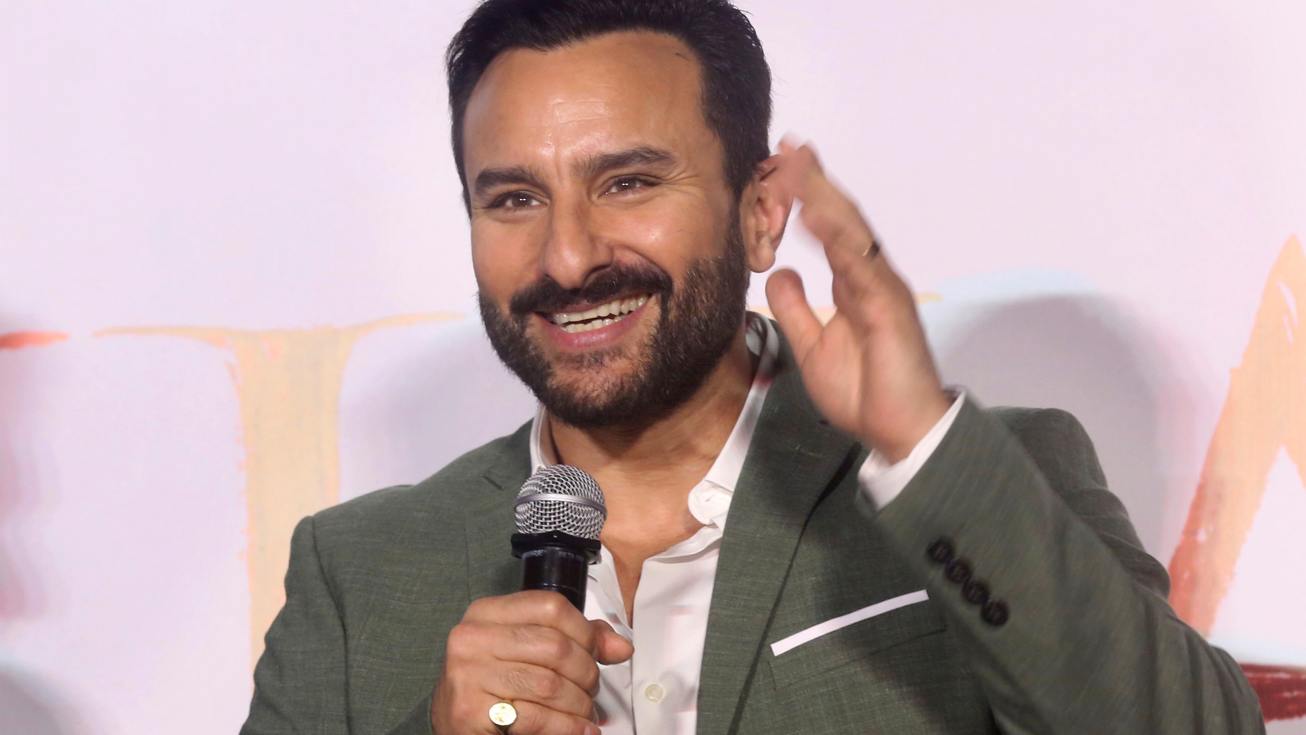 FILE - Bollywood actor Saif Ali Khan attends the trailer launch of his film Tanhaji in Mumbai, India, Nov. 19, 2019. (AP Photo/Rafiq Maqbool, File)