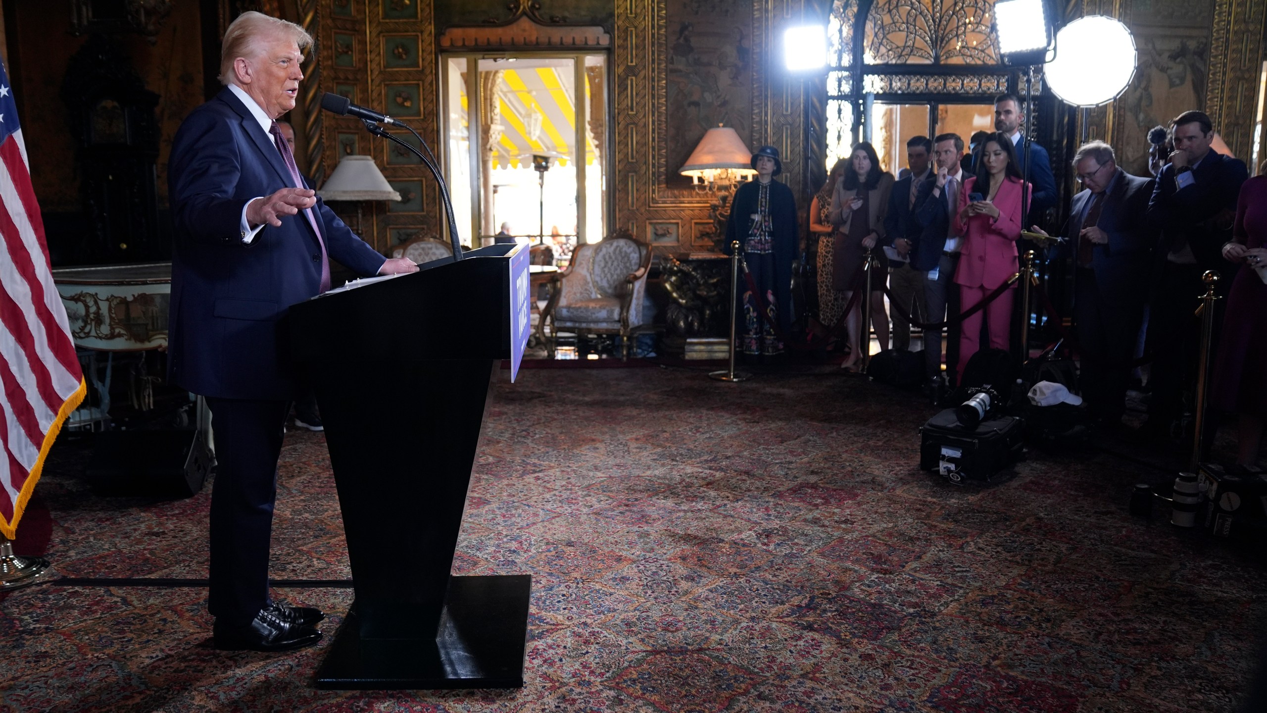 FILE - President-elect Donald Trump speaks during a news conference at Mar-a-Lago, Jan. 7, 2025, in Palm Beach, Fla. (AP Photo/Evan Vucci, File)