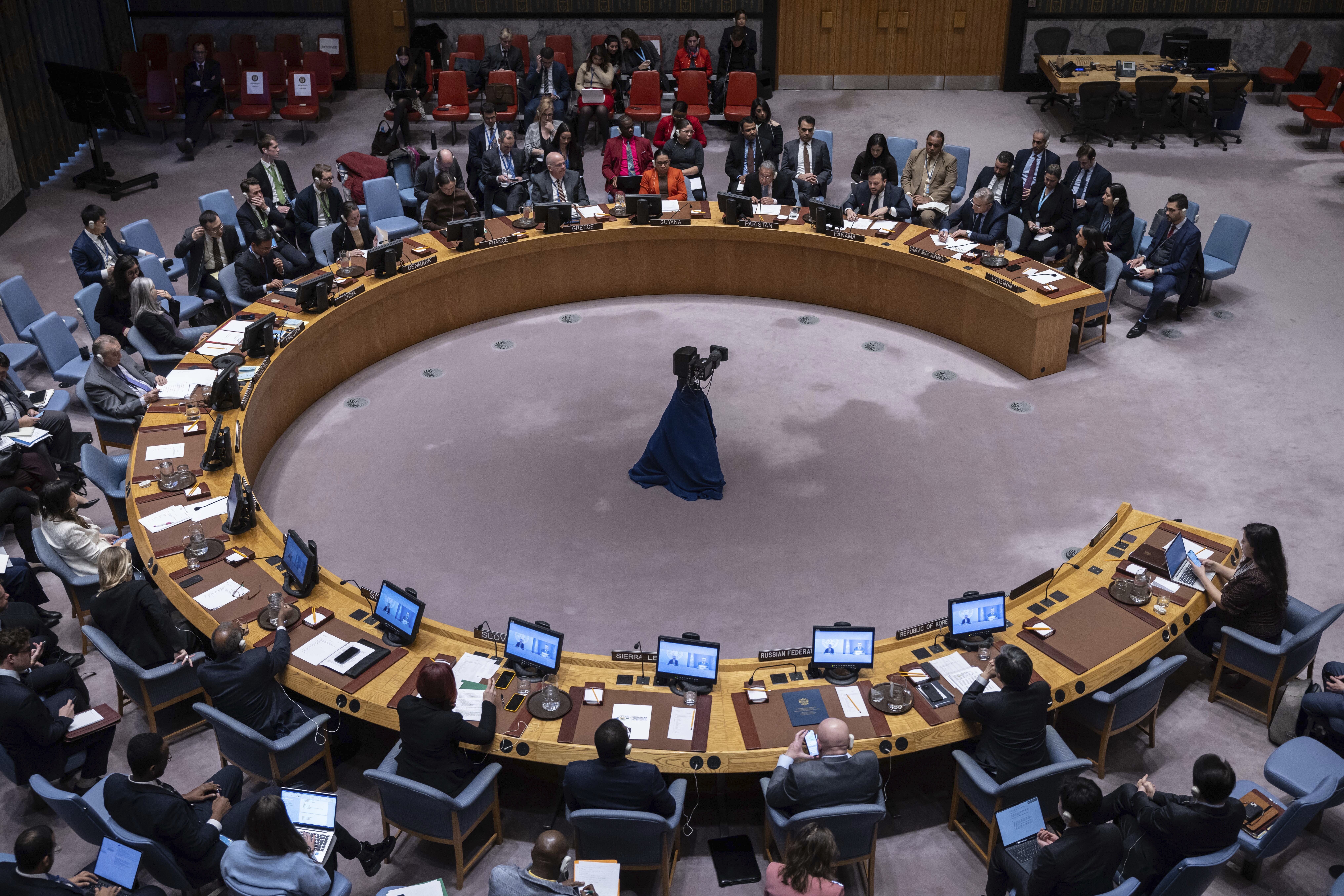 A general view shows a Security Council meeting at the United Nations headquarters, Friday, Jan. 17, 2025. (AP Photo/Yuki Iwamura)