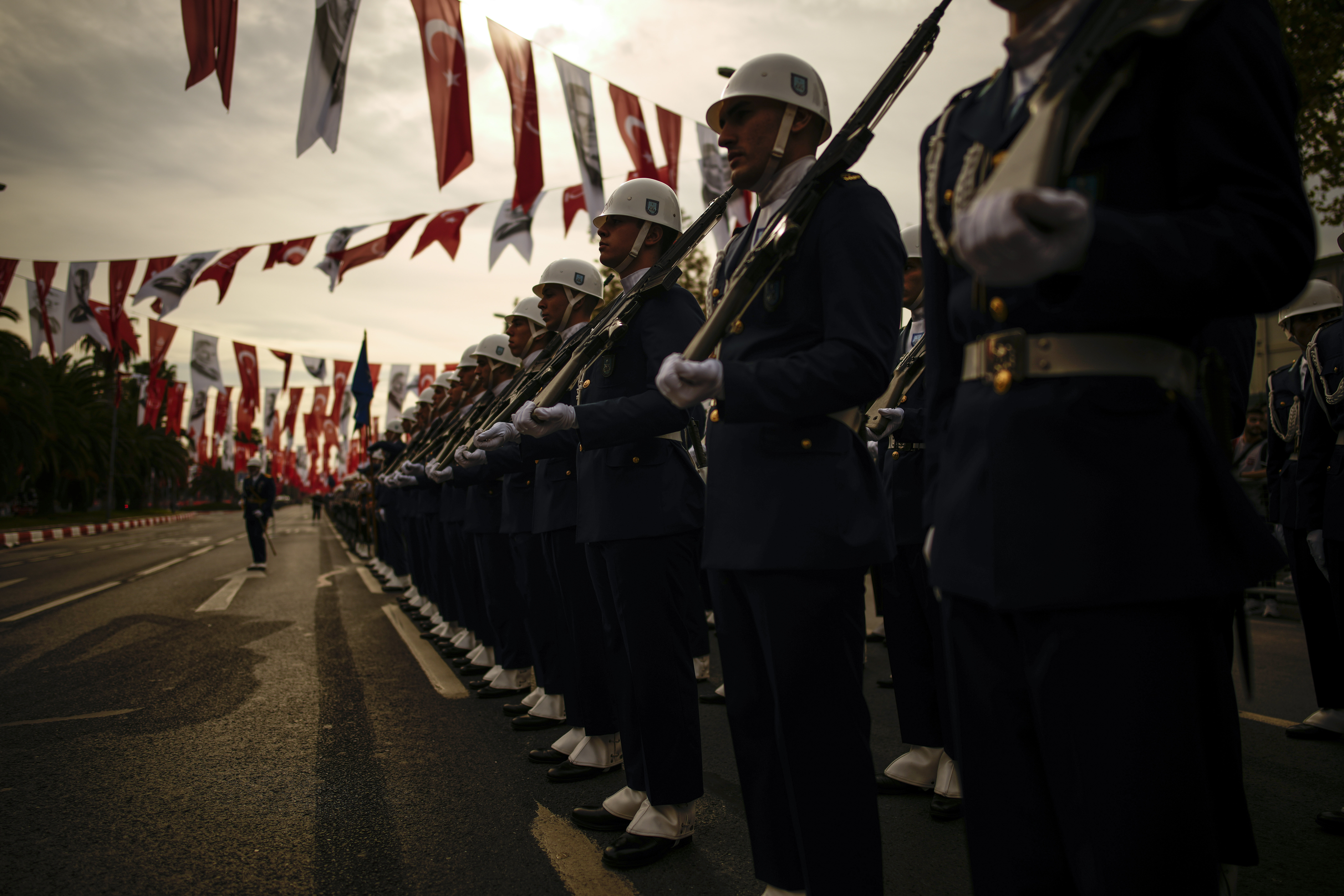 FILE - Turkey's army soldiers parade as part of celebrations marking the 100th anniversary of the creation of the modern, secular Turkish Republic, in Istanbul, Turkey, Sunday, Oct. 29, 2023. (AP Photo/Emrah Gurel, File)