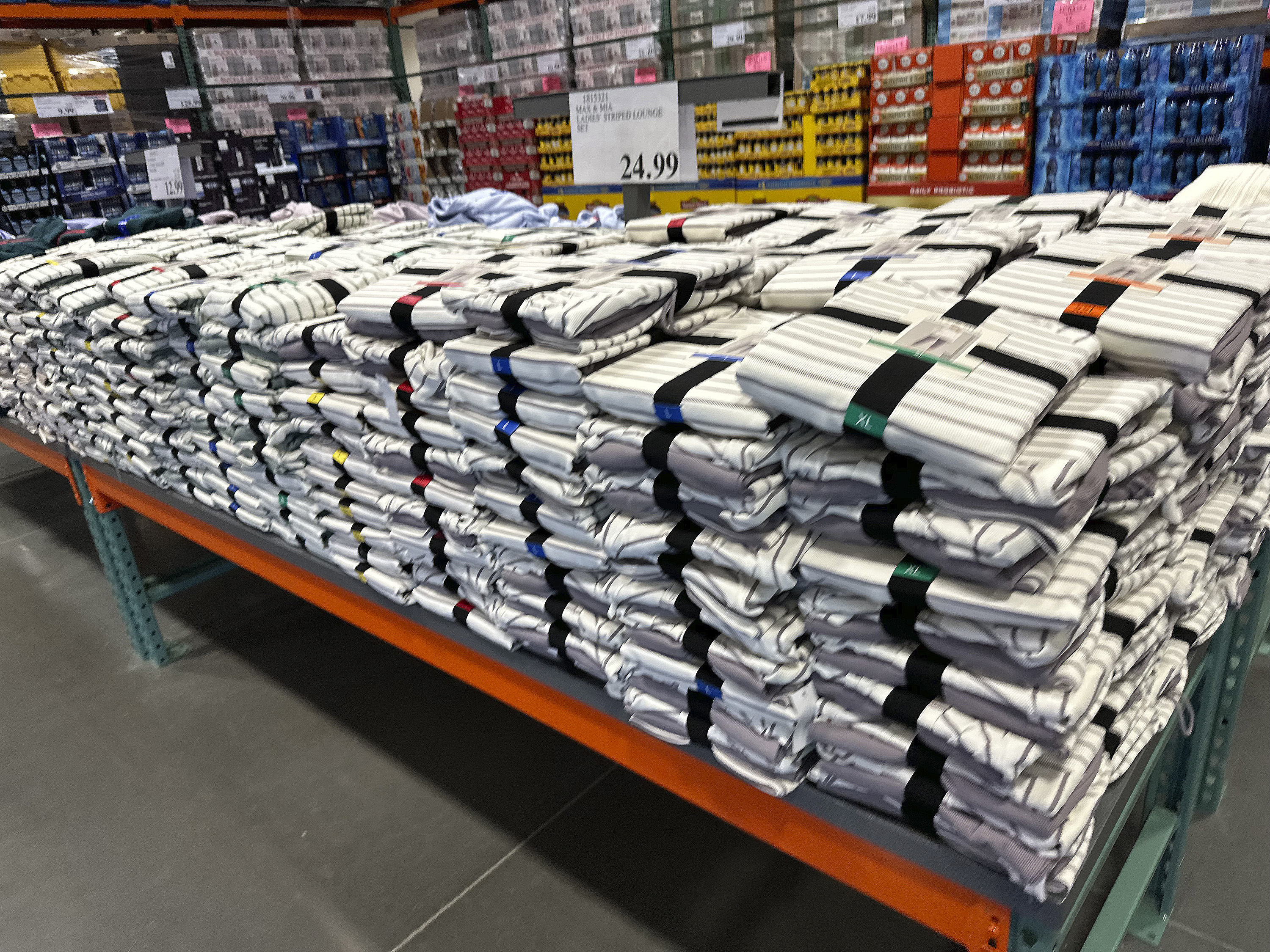 FILE - A table is stacked with striped lounge sets in a Costco warehouse Monday, Feb. 3, 2025, in east Denver. (AP Photo/David Zalubowski)