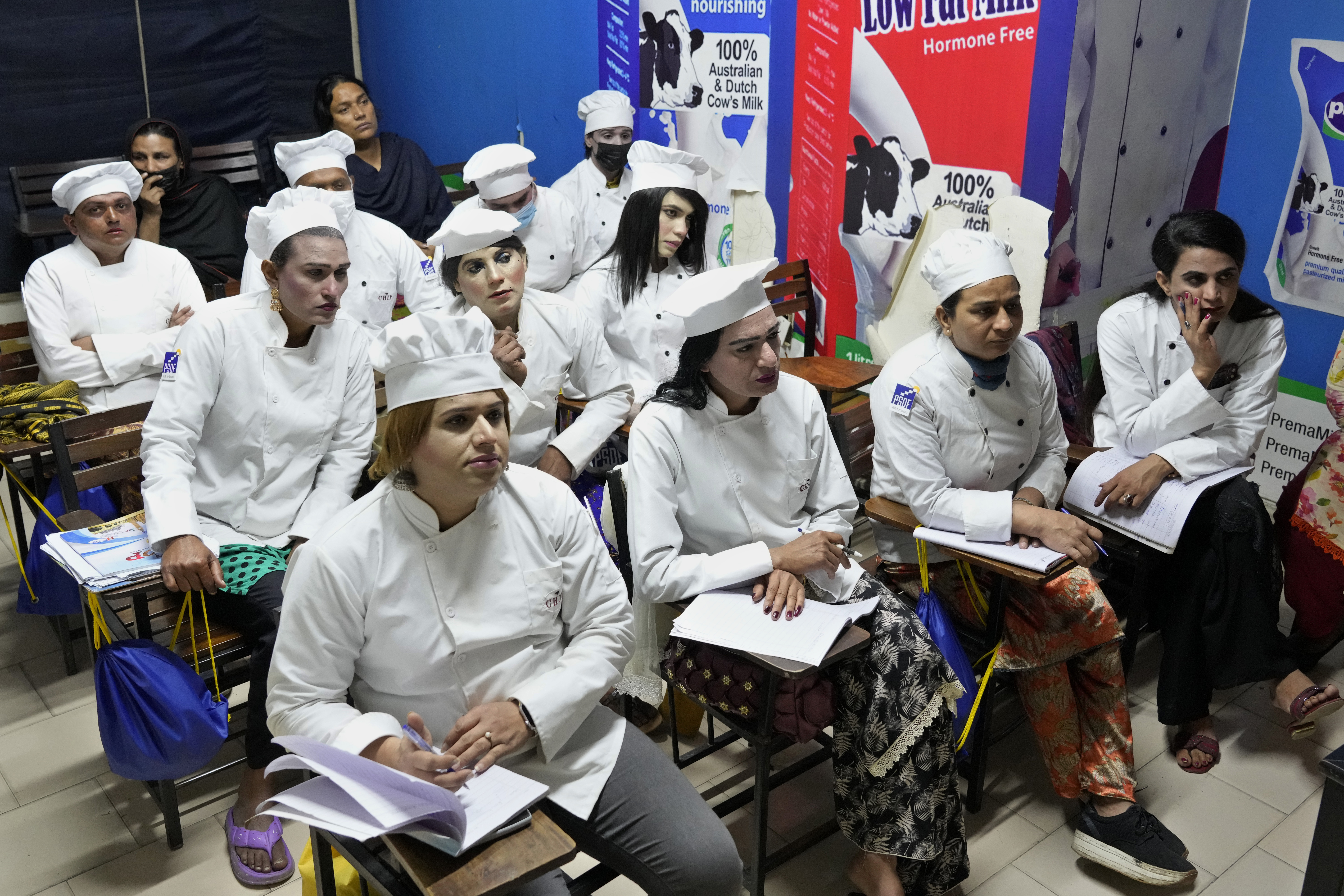 Transgender persons attend cooking class at the Culinary & Hotel Institute of Pakistan, in Lahore, Pakistan, Tuesday, Feb. 25, 2025. (AP Photo/K.M Chaudary)