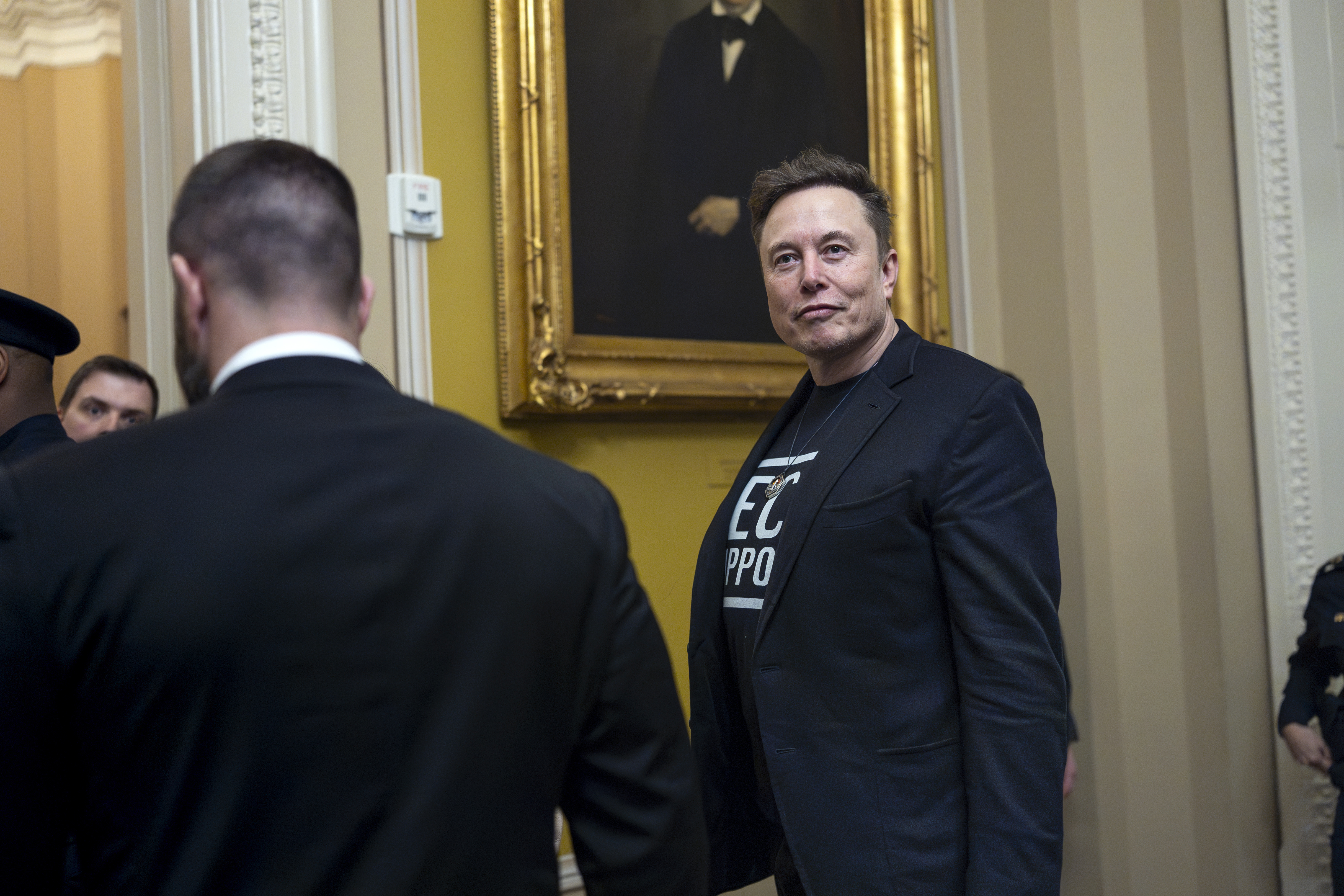 Elon Musk departs the Capitol following a meeting with Senate Republicans, in Washington, Wednesday, March 5, 2025. (AP Photo/J. Scott Applewhite)